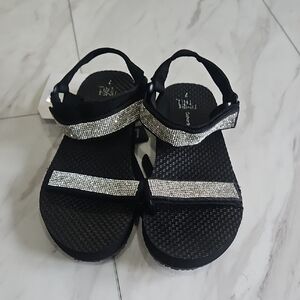 Black and Silver Sequin Sandals